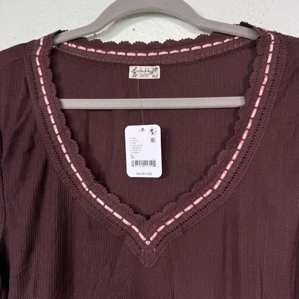 Free People Intimately Top Womens XL Only You Long Sleeve Lace Ribbed Layer NEW - Picture 4 of 9